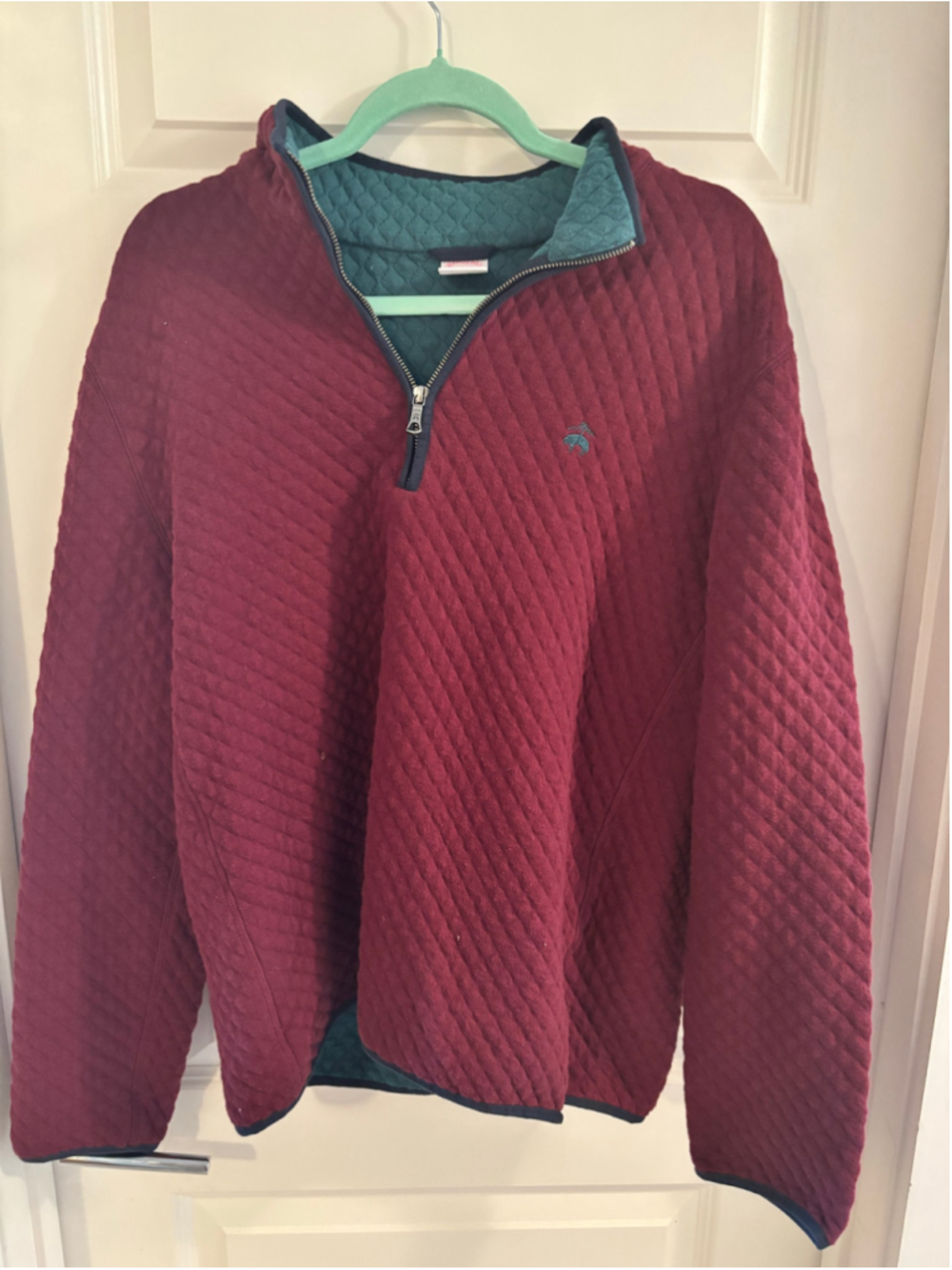 Men's Brooks Brothers Quilted Zip Up Sweater Large Burgundy Teal